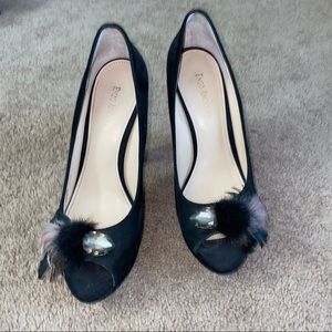 Suede heels with feather and crystal accent
